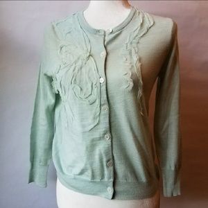 J. Crew Sweaters - J. Crew merino wool cardigan light green applique J. Crew Sweaters - J. Crew merino wool cardigan light green applique